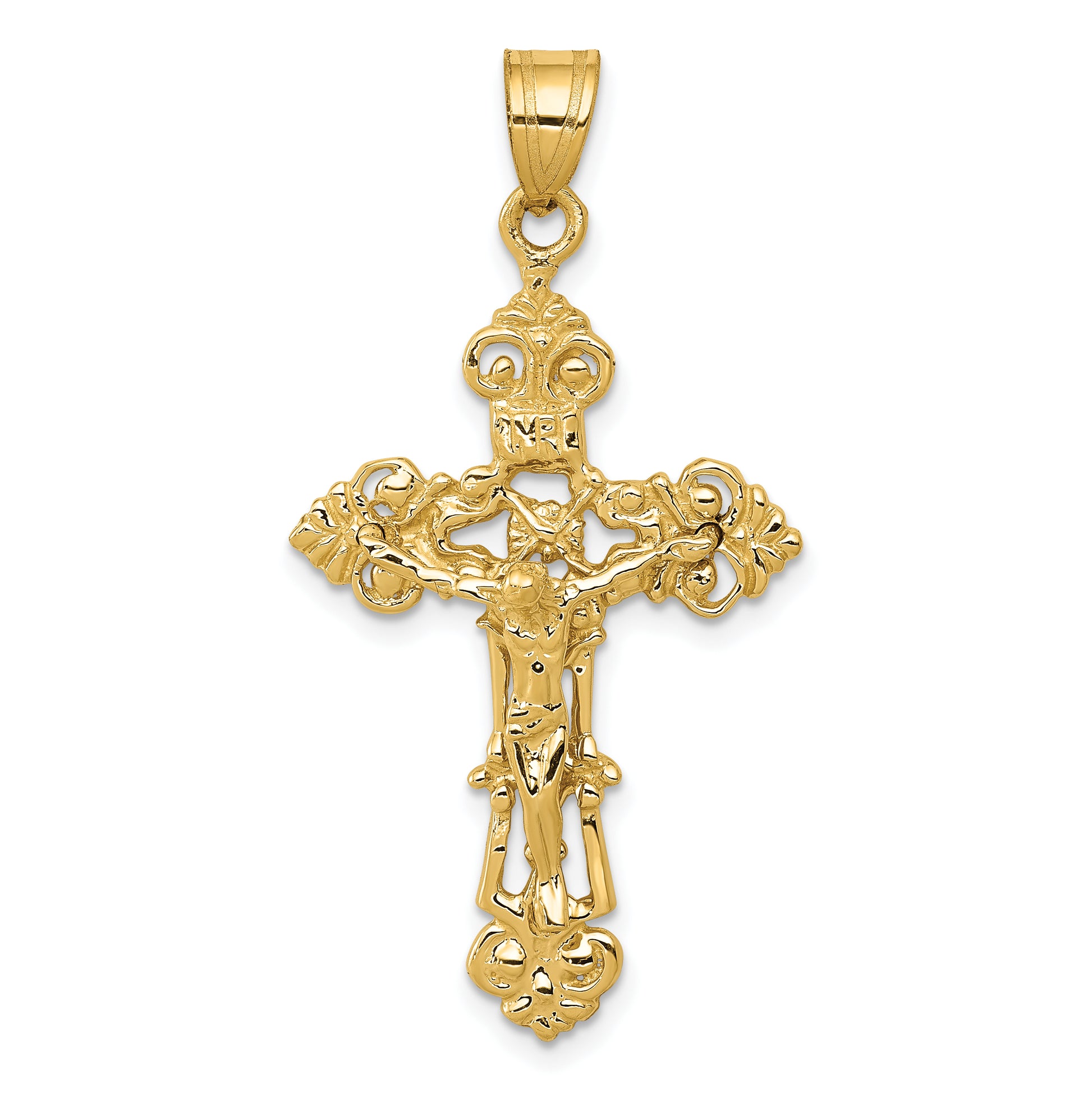 10K Yellow Gold Inri Fleur De Lis Crucifix Pendant