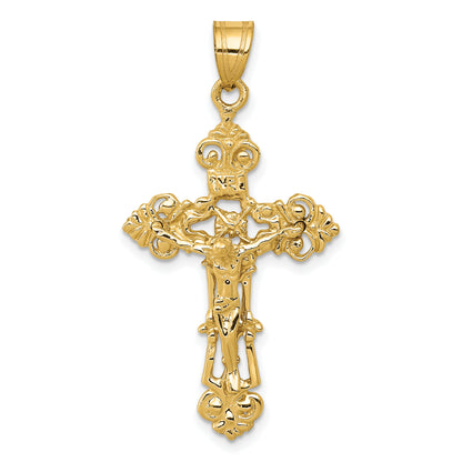 10K Yellow Gold Inri Fleur De Lis Crucifix Pendant