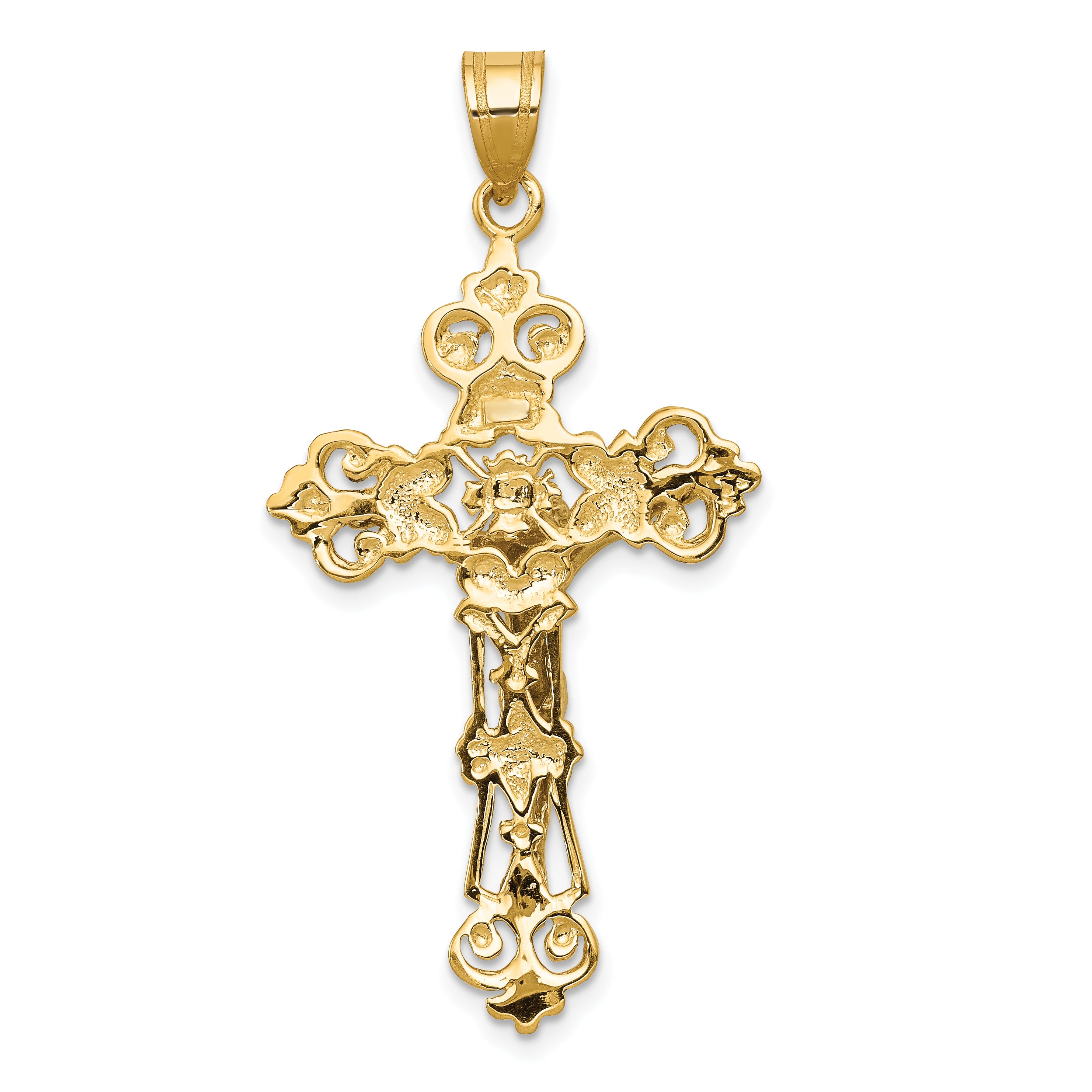 10K Yellow Gold Inri Fleur De Lis Crucifix Pendant