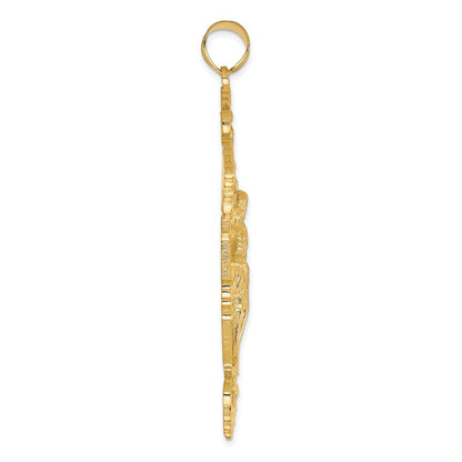 10K Yellow Gold Inri Fleur De Lis Crucifix Pendant