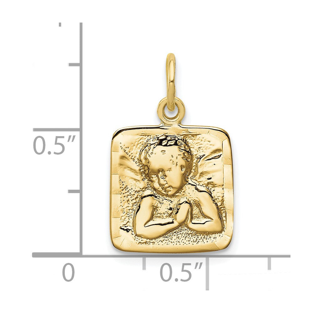 10K Yellow Gold Satin & Diamond -Cut Angel Charm