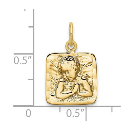 10K Yellow Gold Satin & Diamond -Cut Angel Charm
