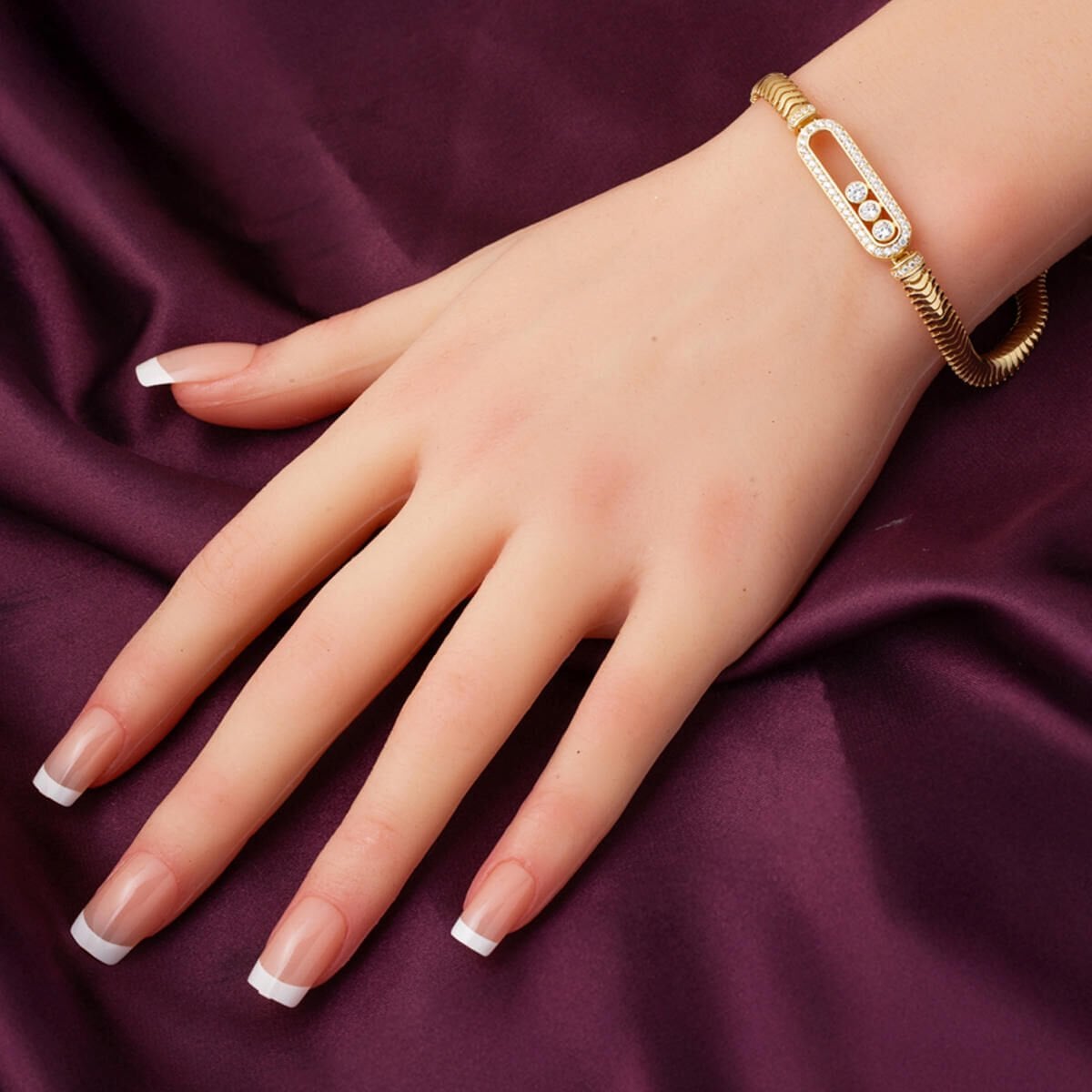 14K Yellow Gold Jessica Herringbone Cubic Zirconia Bracelet