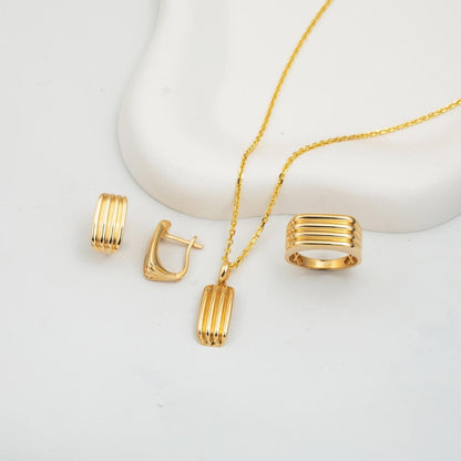 14K Yellow Gold Striped 3-Piece Jewelry Set