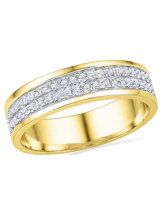 10k Yellow Gold Round Diamond 2-row Band Ring 1/5 Cttw