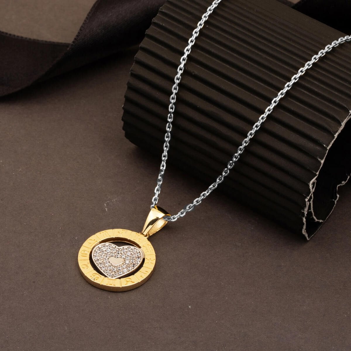 14K Yellow Gold Heart Zodiac Cubic Zirconia Pendant