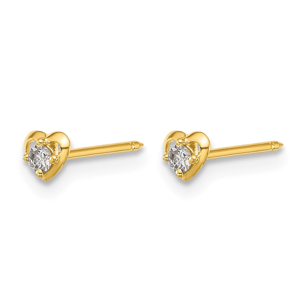 14K Yellow Gold Polished Heart with .03ct Diamond Earrings