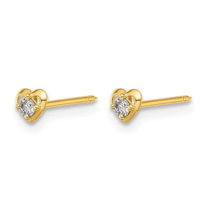 14K Yellow Gold Polished Heart with .03ct Diamond Earrings