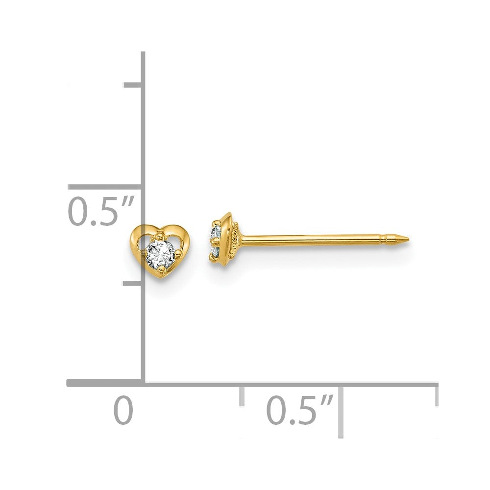 14K Yellow Gold Polished Heart with .03ct Diamond Earrings