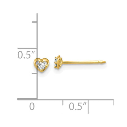 14K Yellow Gold Polished Heart with .03ct Diamond Earrings