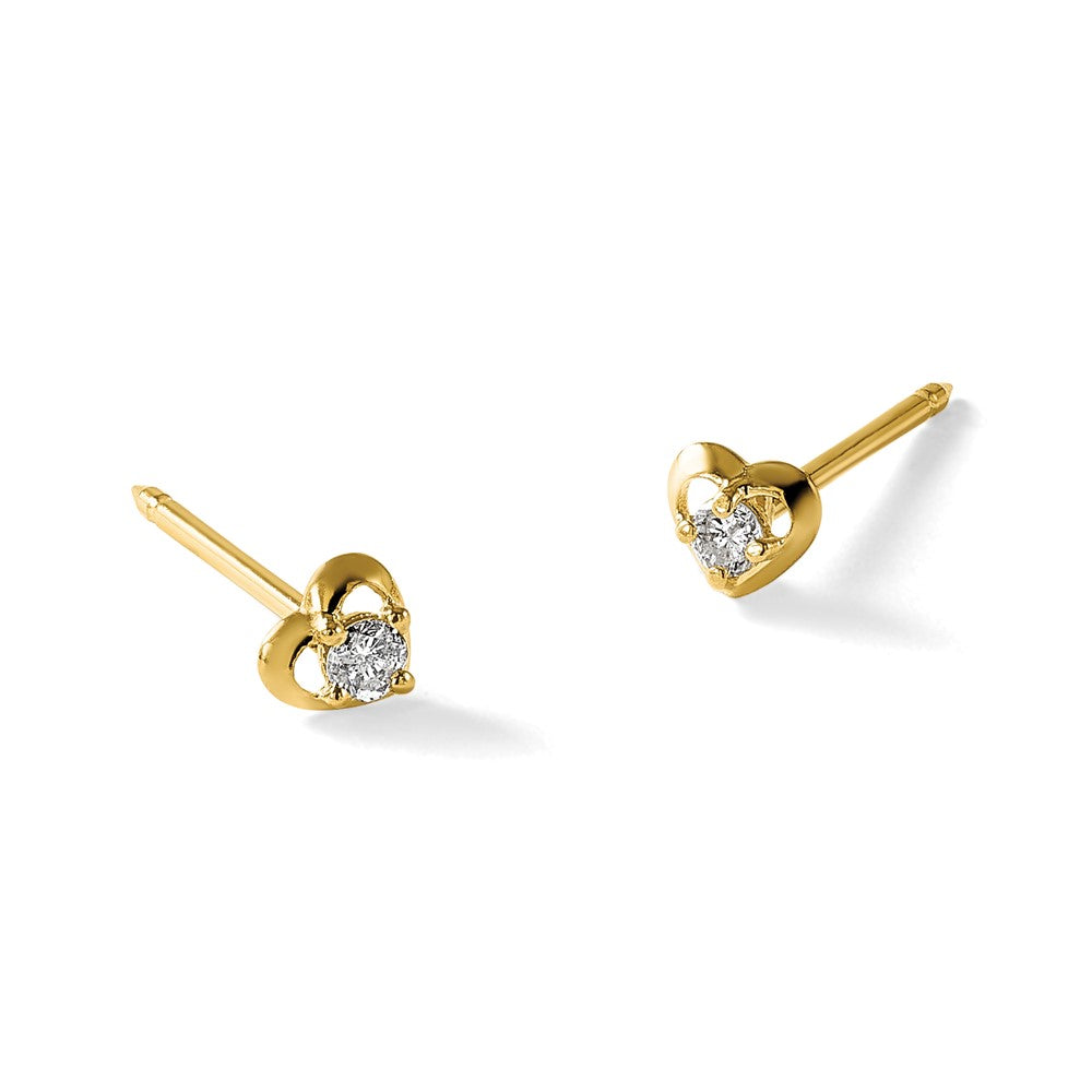 14K Yellow Gold Polished Heart with .03ct Diamond Earrings