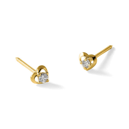 14K Yellow Gold Polished Heart with .03ct Diamond Earrings