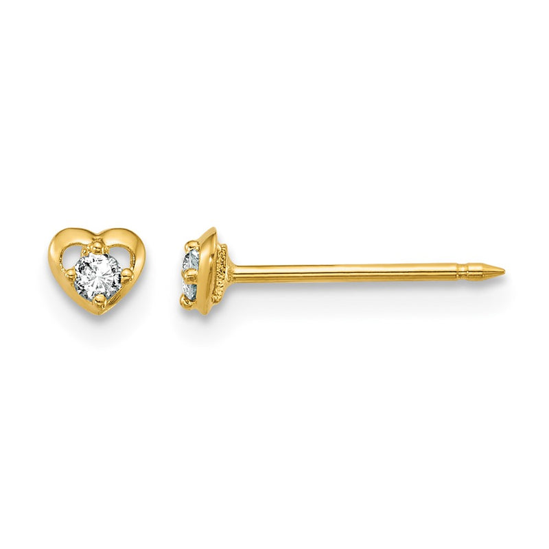 14K Yellow Gold Polished Heart with .03ct Diamond Earrings