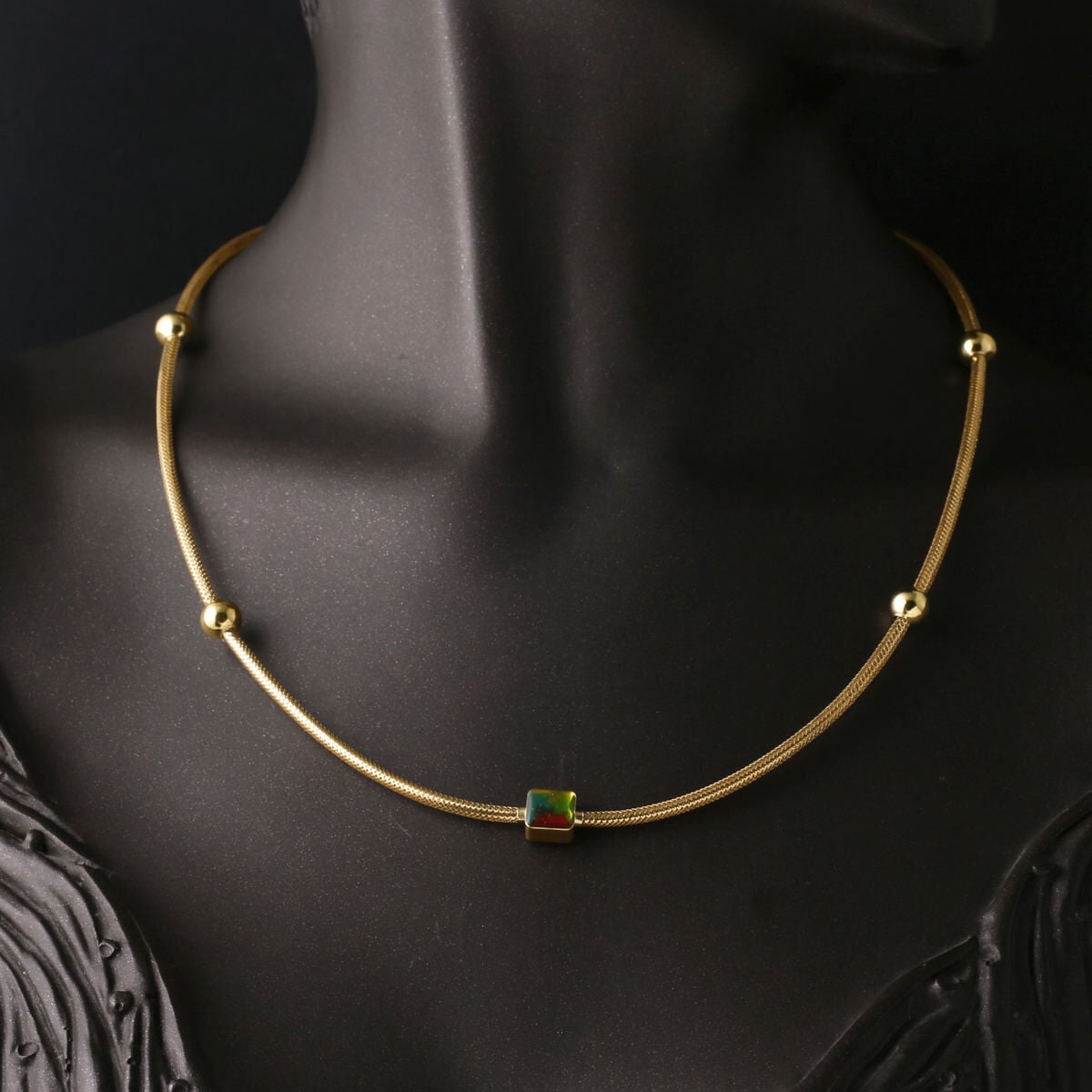 14K Yellow Gold Mix Italian Cylinder Enamel Necklace