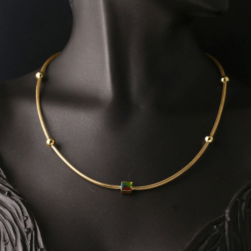 14K Yellow Gold Mix Italian Cylinder Enamel Necklace