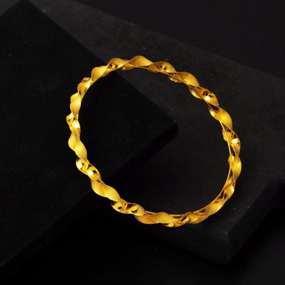 22K Yellow Gold Macaroni Braided Twisted Bangle