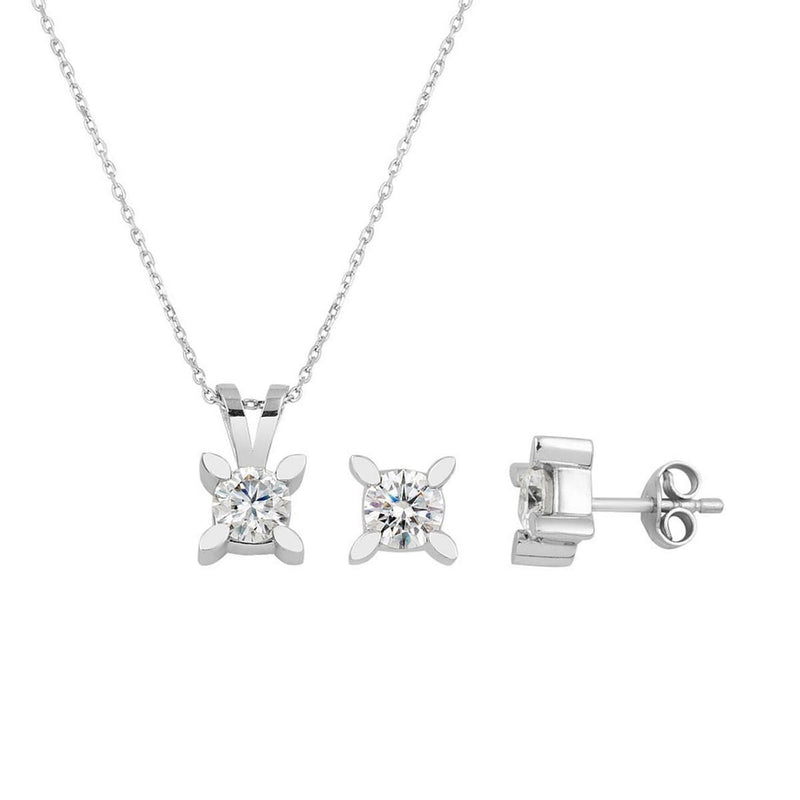 14K White Gold Moissanite Necklace and Earrings Set