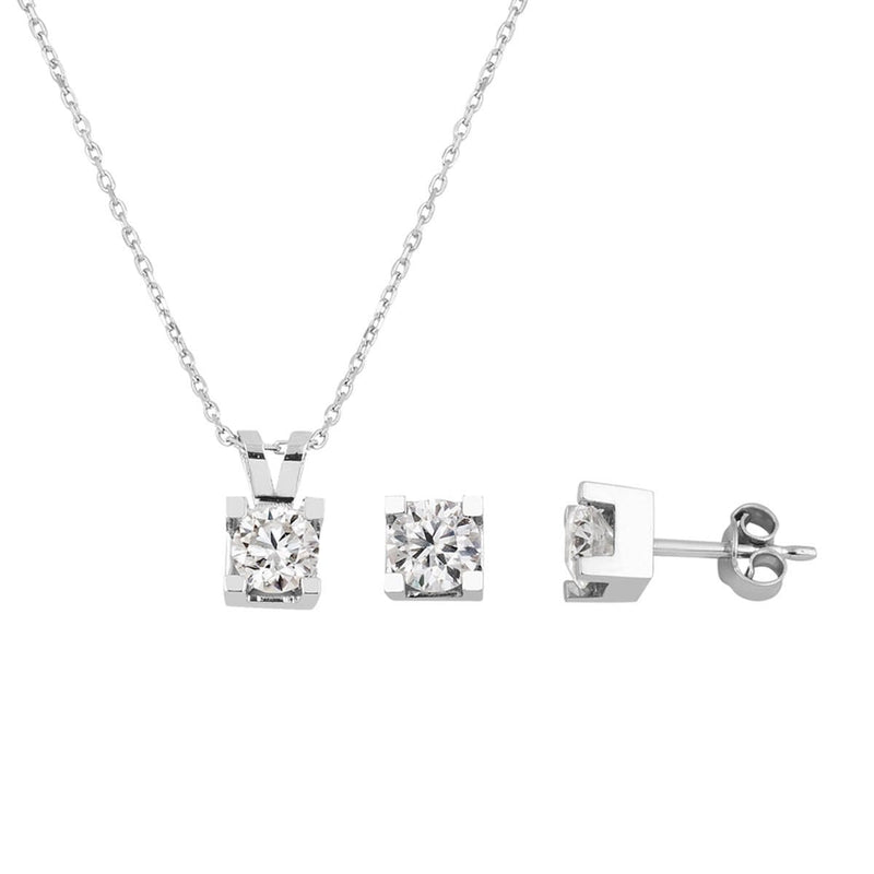 14K White Gold 1.20 Ct Moissanite Necklace and Earrings Set
