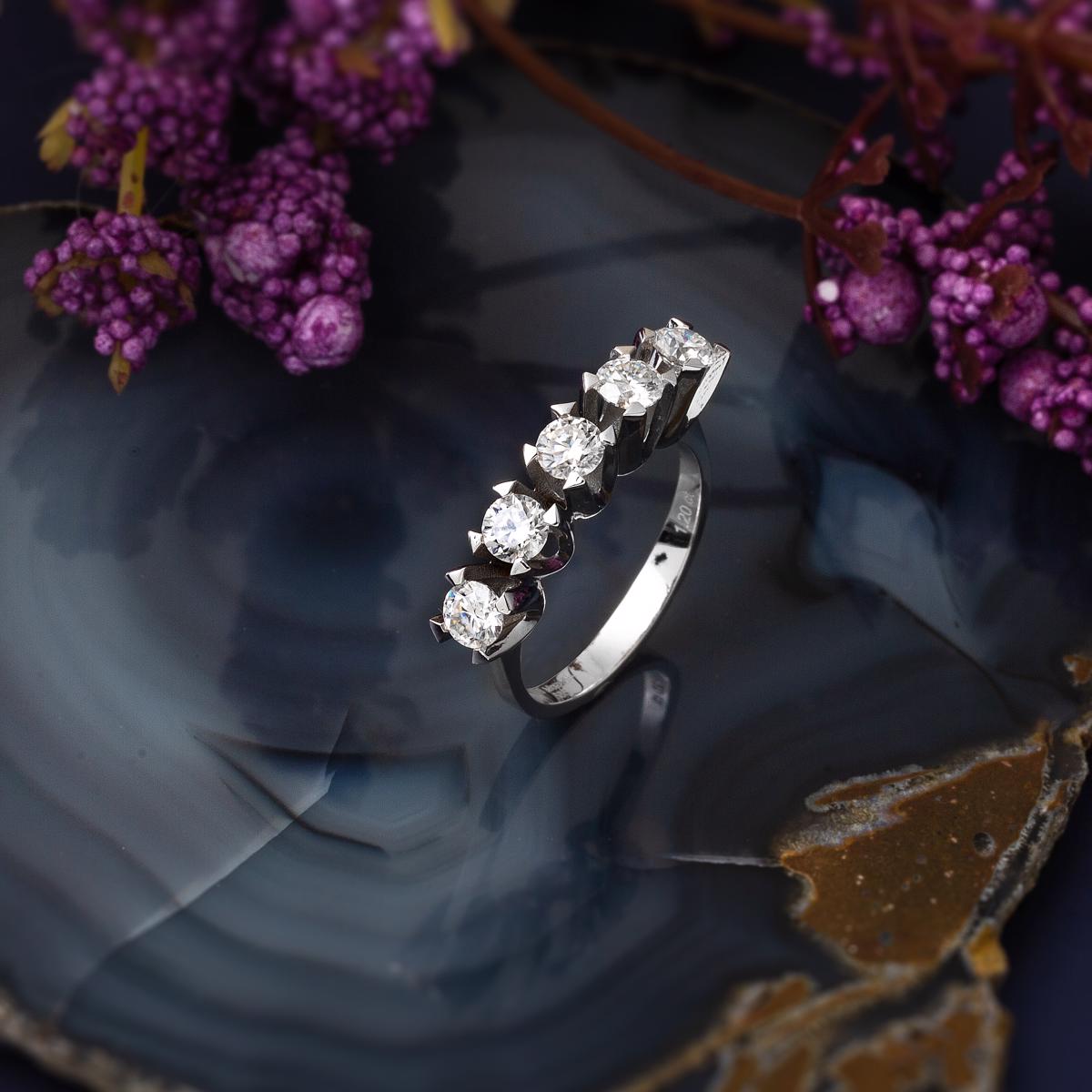 14K White Gold 1.20 Ct Five Stone Moissanite Ring
