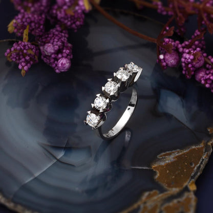 14K White Gold 1.20 Ct Five Stone Moissanite Ring