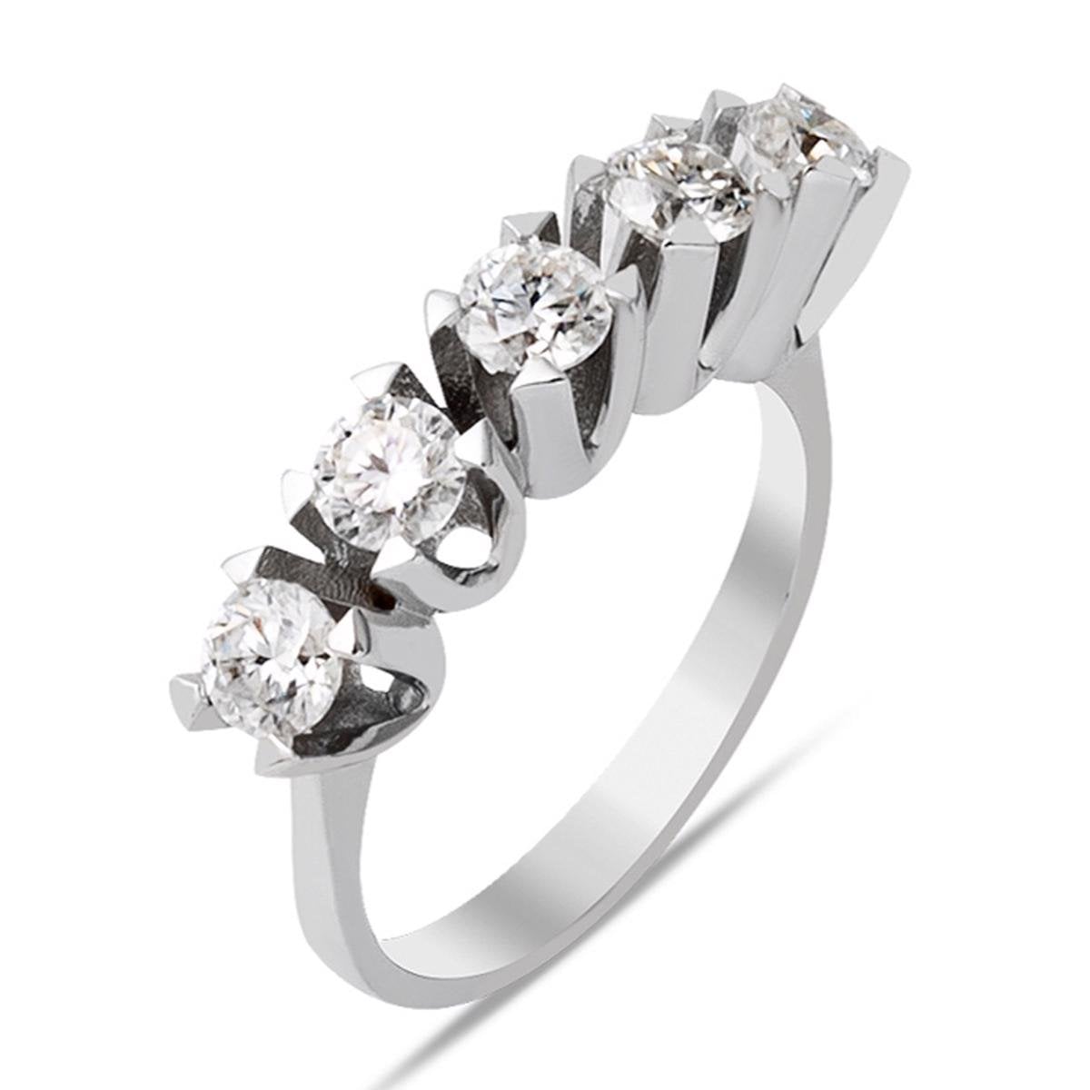 14K White Gold 1.20 Ct Five Stone Moissanite Ring