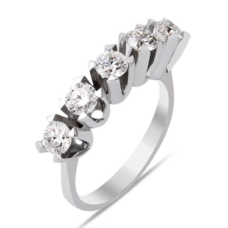 14K White Gold 1.20 Ct Five Stone Moissanite Ring