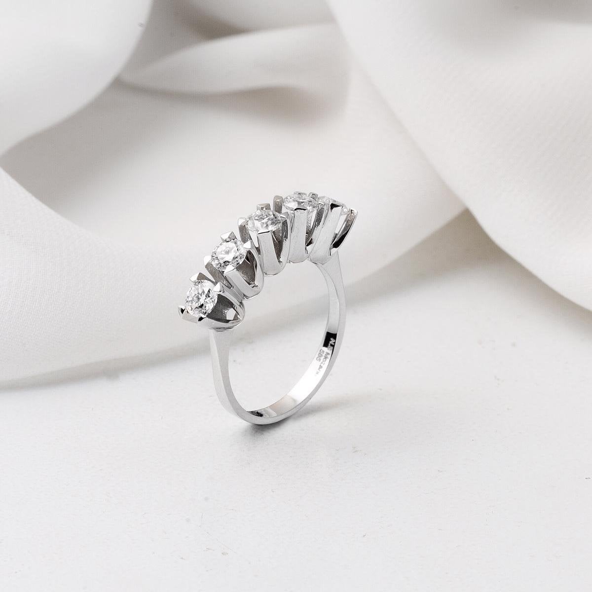 14K White Gold 1.20 Ct Five Stone Moissanite Ring