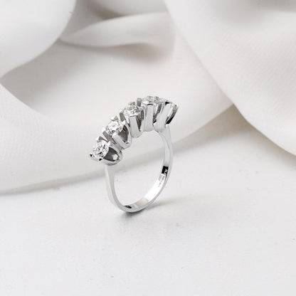 14K White Gold 1.20 Ct Five Stone Moissanite Ring