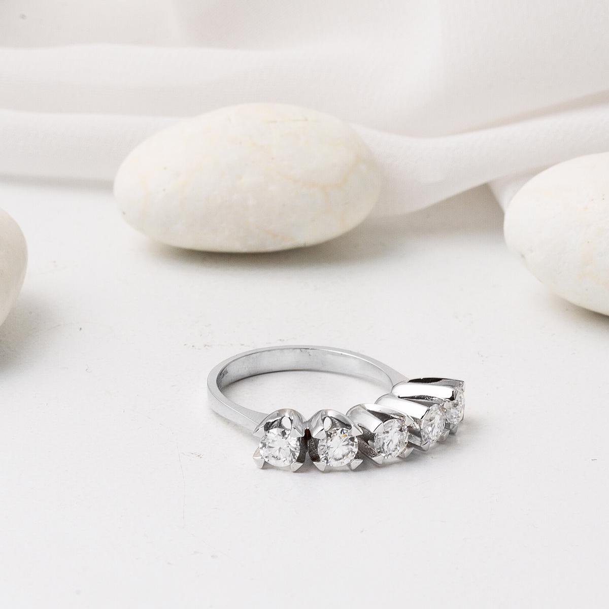 14K White Gold 1.20 Ct Five Stone Moissanite Ring