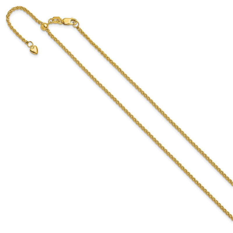 22 Inch 14K Adjustable 1.6mm Semi-Solid Spiga Chain Necklace