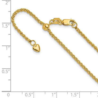 26 Inch 14K Yellow Gold Adjustable 1.6mm Semi Solid Spiga Chain Necklace