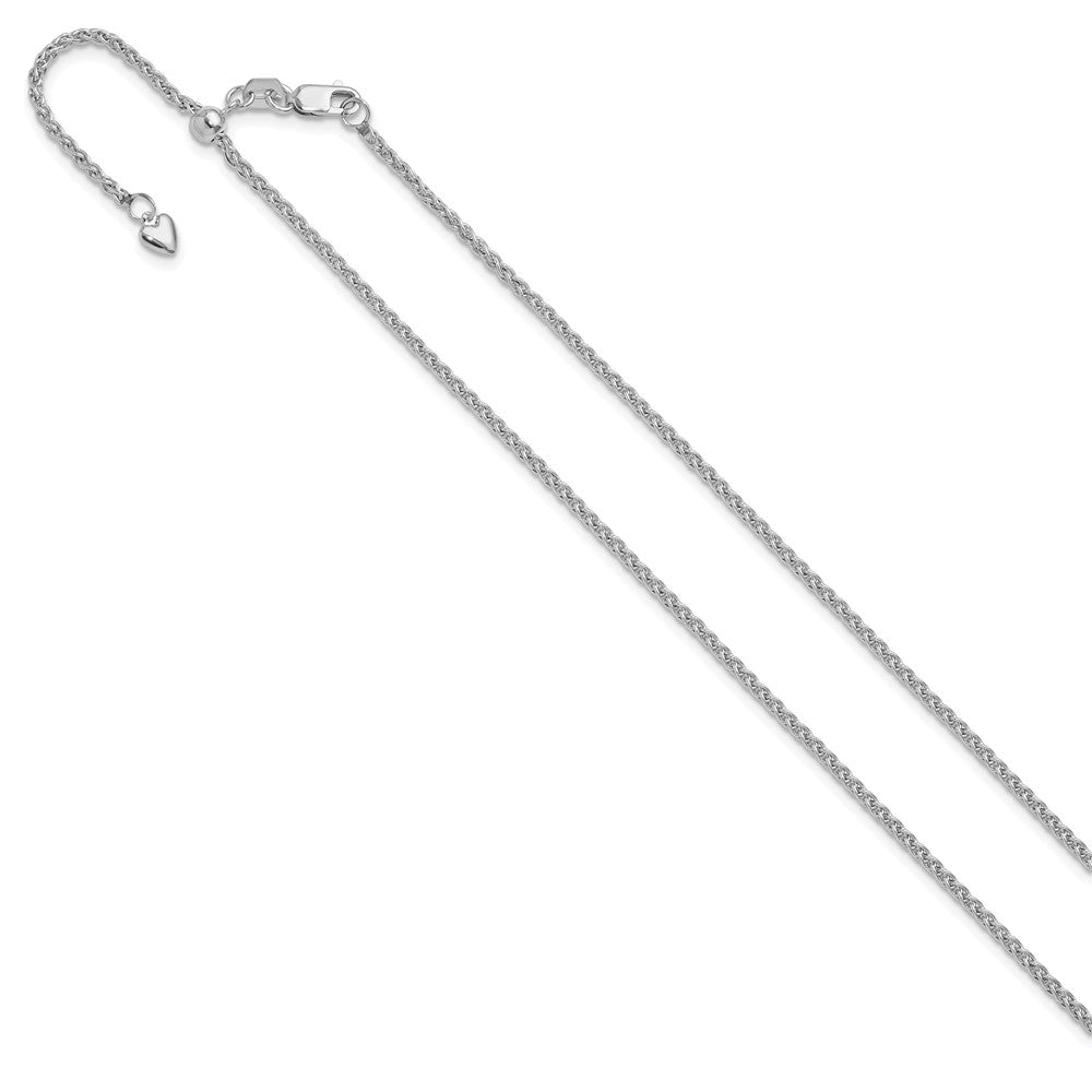 22 Inch 14K White Gold Adjustable 1.6mm Semi-Solid Spiga Chain Necklace