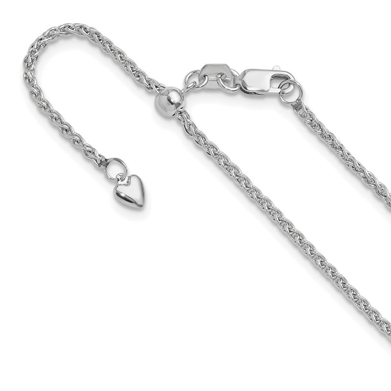 3 Inch 14K White Gold Adjustable 1.6mm Semi Solid Spiga Chain Necklace