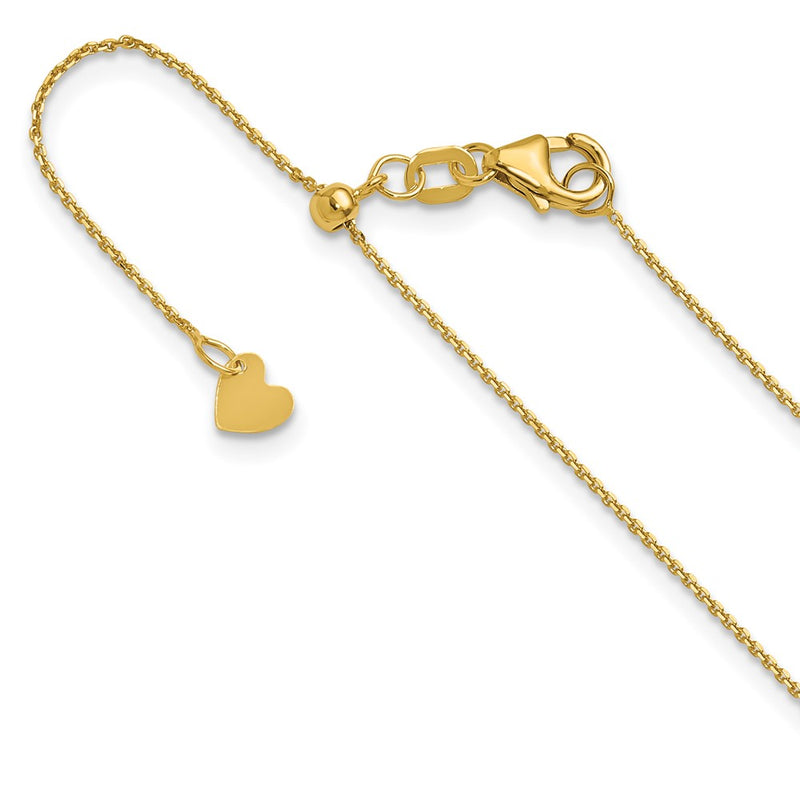 3 Inch 14K Yellow Gold Adjustable 1mm D/C Cable Chain Necklace