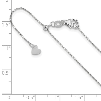 22 Inch 14K White Gold Adjustable 1mm D/C Cable Chain Necklace
