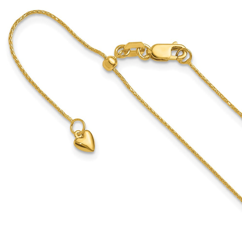 3 Inch 14K Yellow Gold Adjustable .8mm D/C Wheat Chain Necklace