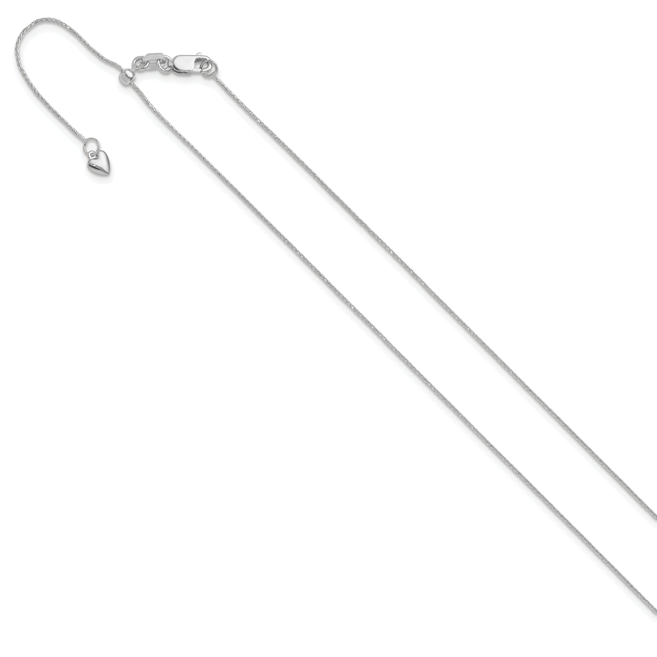 3 Inch 14K White Gold Adjustable .8mm D/C Wheat Chain Necklace