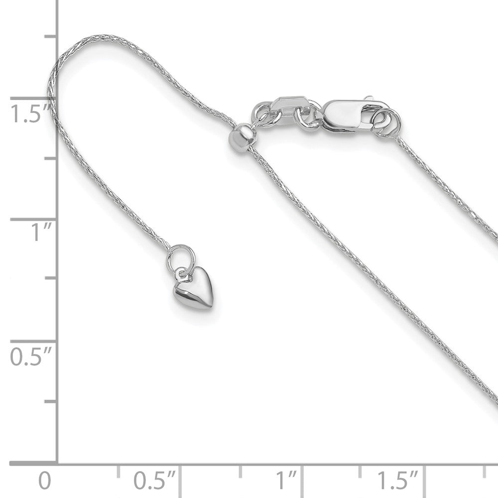 22 Inch 14K White Gold Adjustable .8mm D/C Wheat Chain Necklace