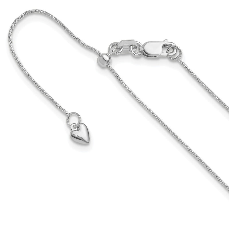 3 Inch 14K White Gold Adjustable .8mm D/C Wheat Chain Necklace