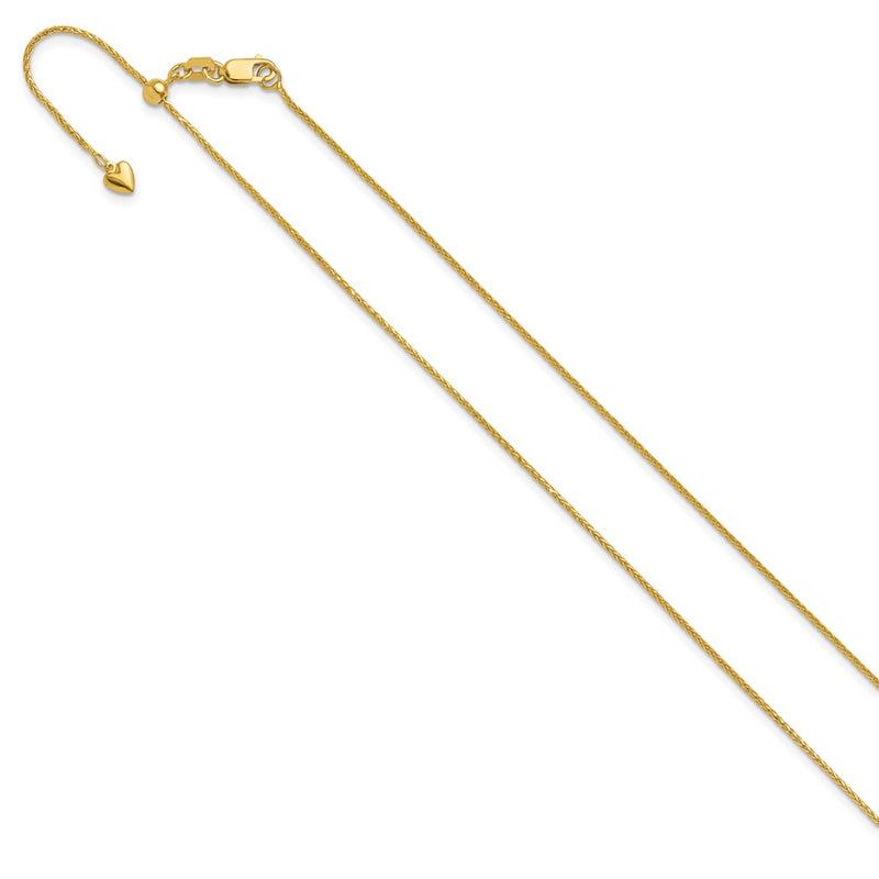3 Inch 14K Yellow Gold Adjustable .95mm D/C Wheat Chain Necklace