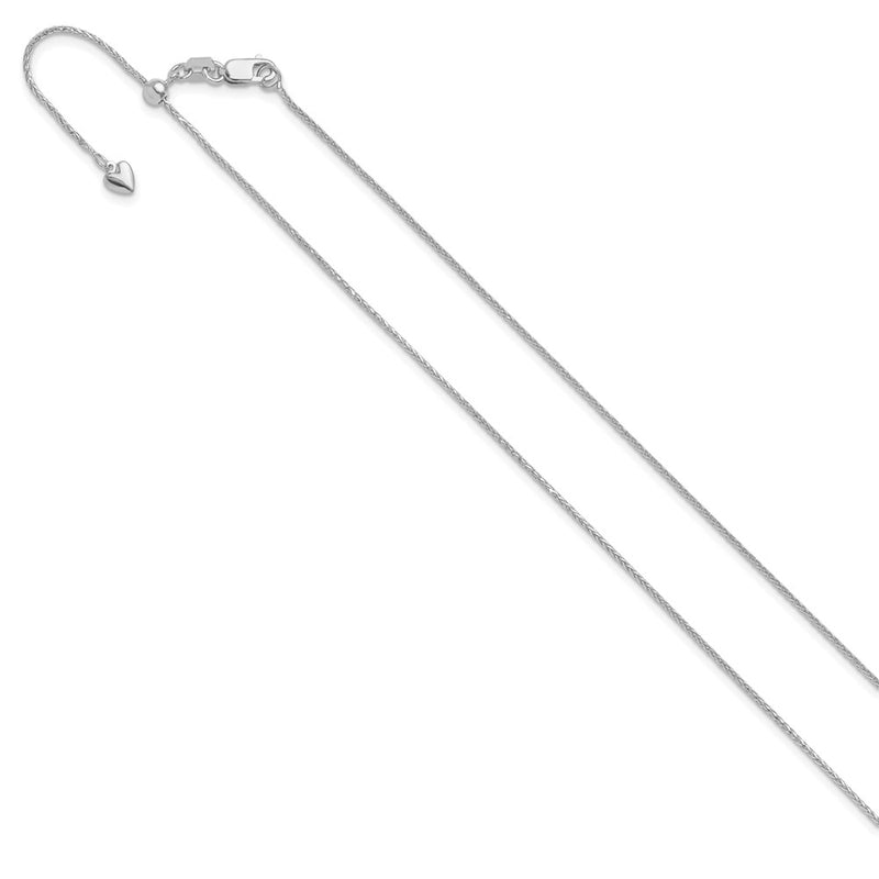 3 Inch 14K White Gold Adjustable .95mm D/C Wheat Chain Necklace