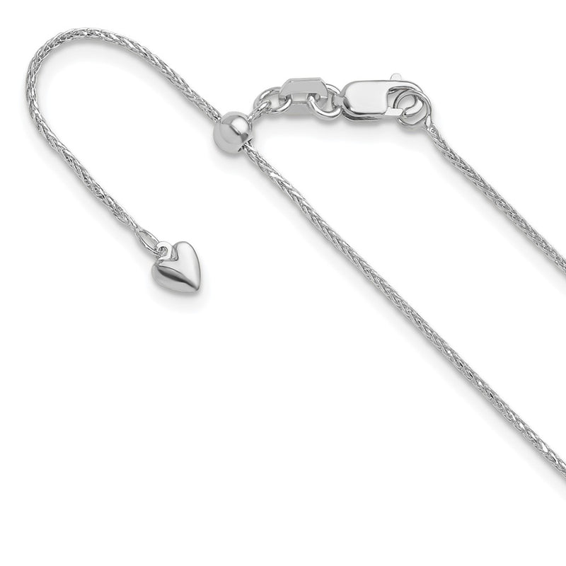 3 Inch 14K White Gold Adjustable .95mm D/C Wheat Chain Necklace