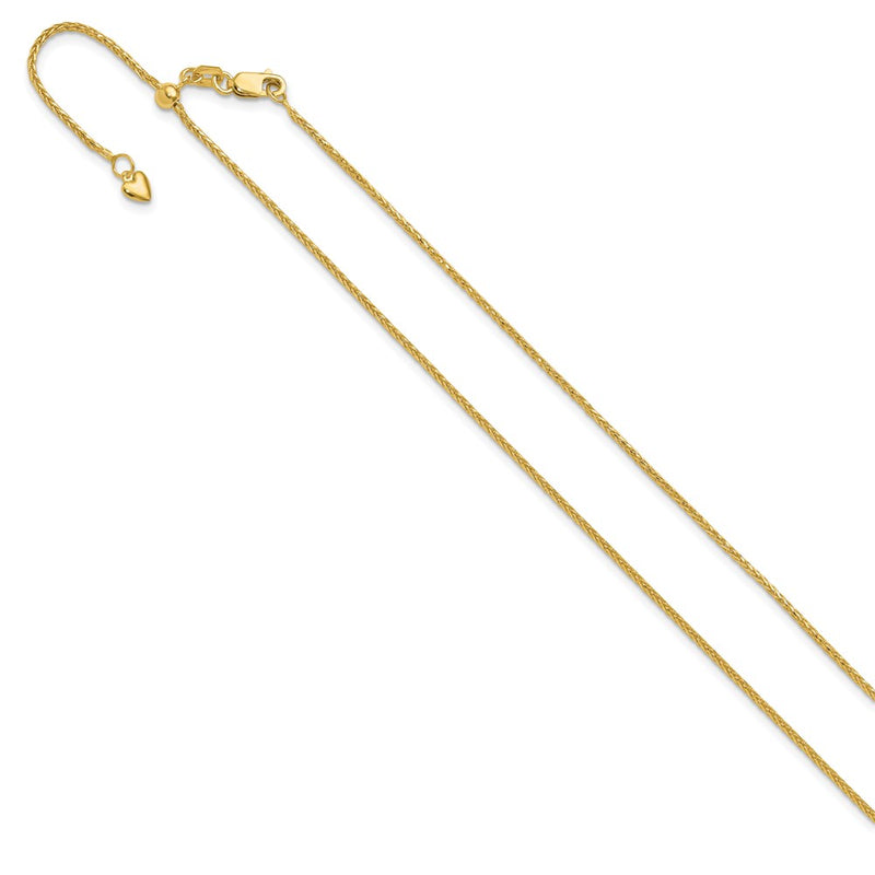 26 Inch 14K Yellow Gold Adjustable 1.2mm D/C Wheat Chain Necklace