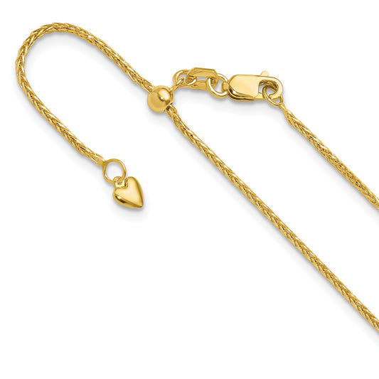 26 Inch 14K Yellow Gold Adjustable 1.2mm D/C Wheat Chain Necklace
