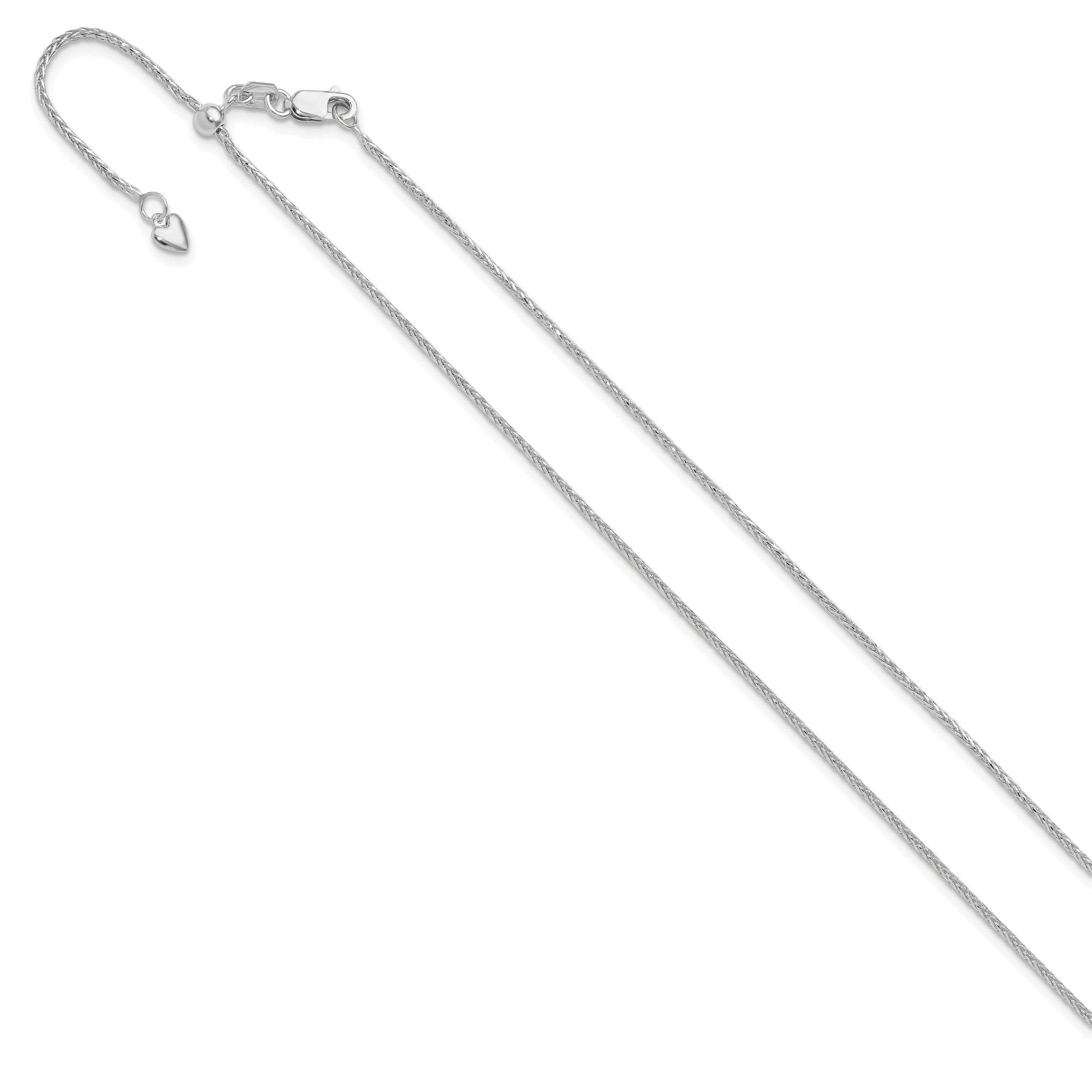 22 Inch 14K White Gold Adjustable 1.2mm D/C Wheat Chain Necklace