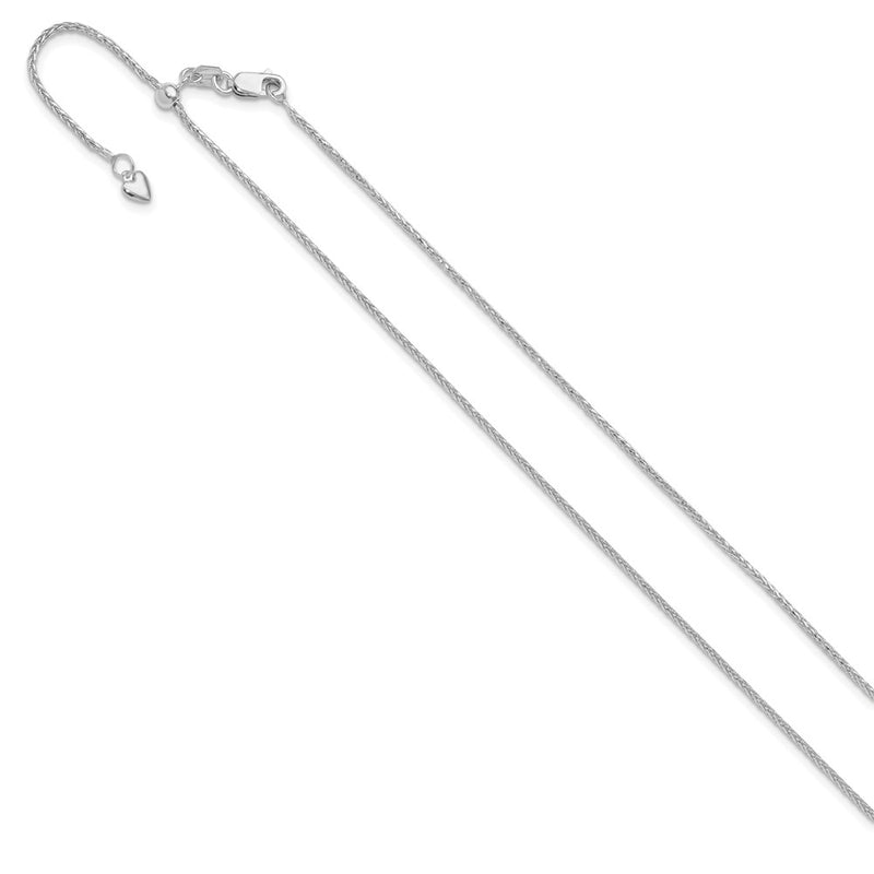 22 Inch 14K White Gold Adjustable 1.2mm D/C Wheat Chain Necklace