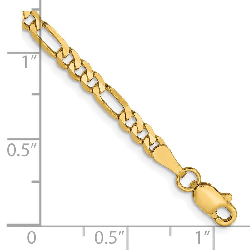 7 Inch 14K Yellow Gold 3mm Flat Figaro Chain Bracelet
