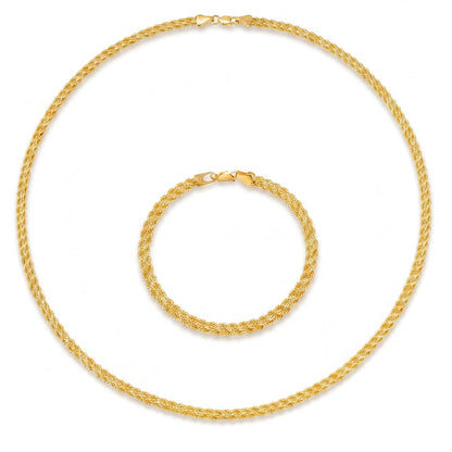 14K Yellow Gold Twisted Bracelet Collar Necklace Set