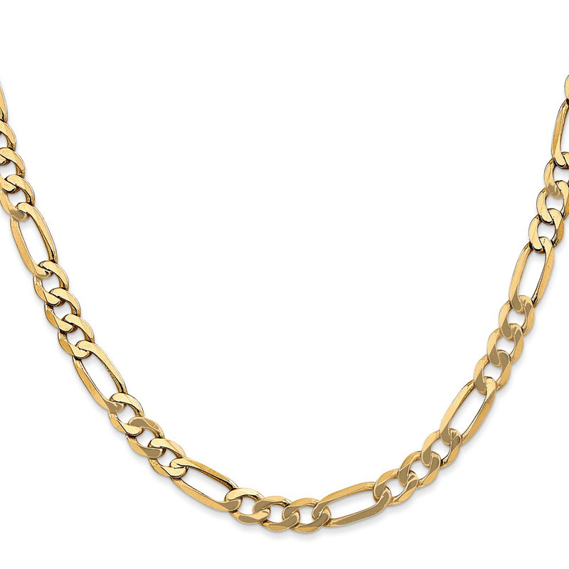 22 Inch 14K Yellow Gold 5.50mm Flat Figaro Chain Necklace