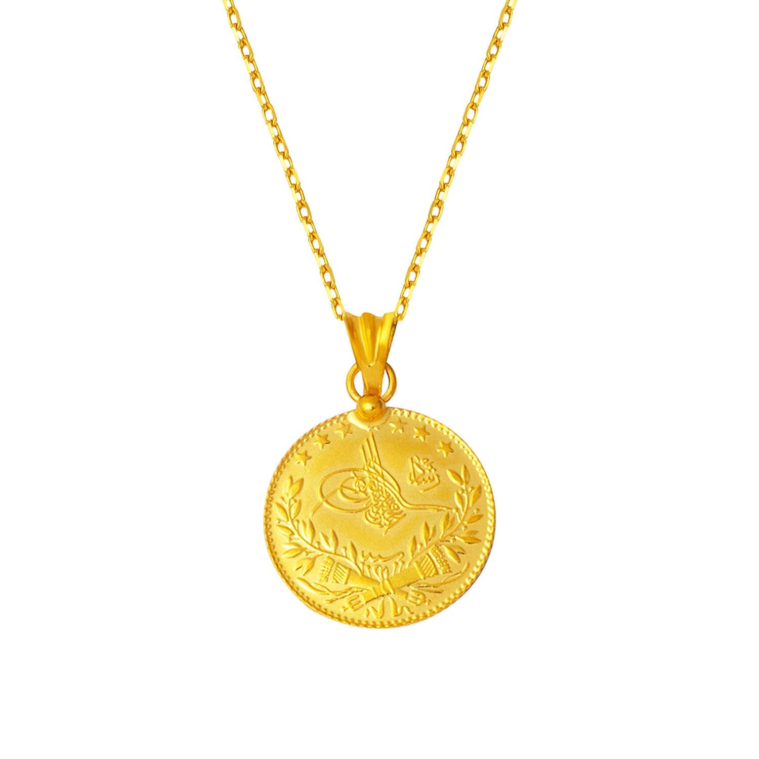 22K Yellow Gold Half Ottoman Resat Coin Chain Necklace | Goldia.com